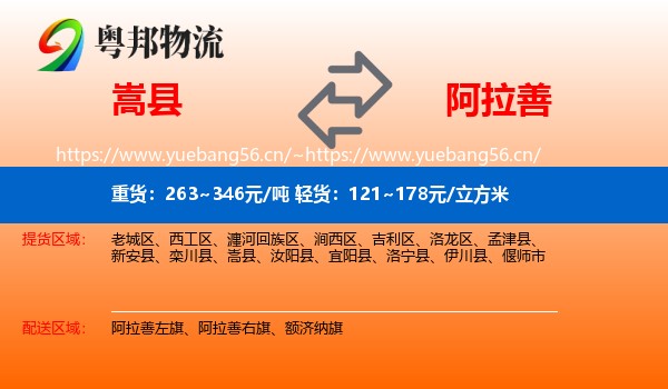 嵩县到阿拉善盟物流