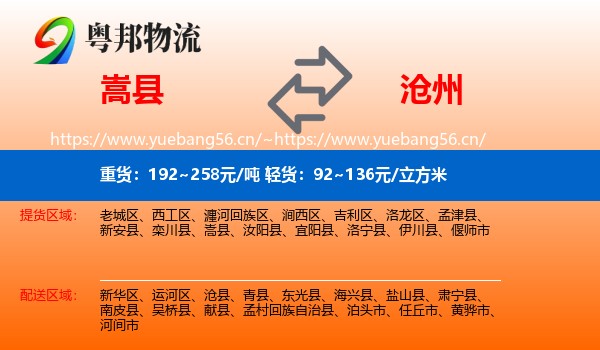 嵩县到沧州物流