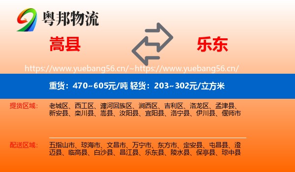 嵩县到乐东县物流