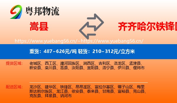 嵩县到铁锋区物流