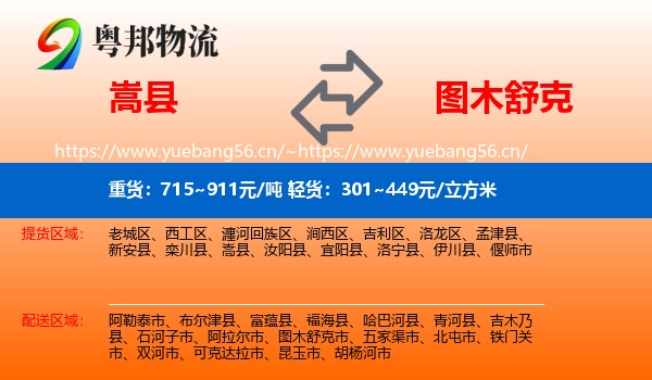 嵩县到图木舒克市物流