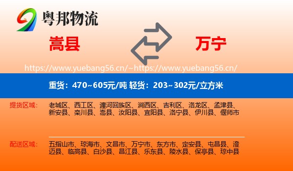 嵩县到万宁市物流