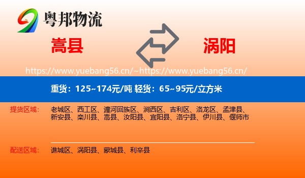 嵩县到涡阳县物流