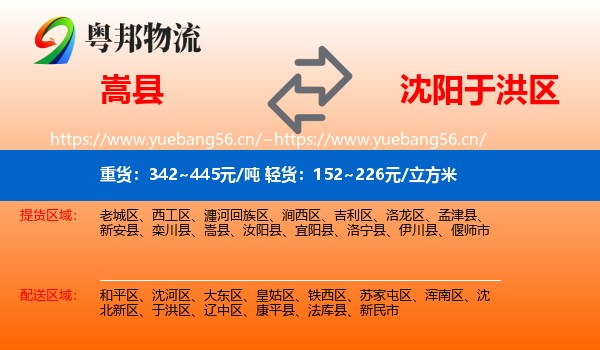 嵩县到于洪区物流