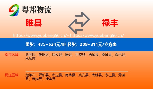 睢县到禄丰县物流