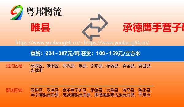 睢县到鹰手营子矿区物流
