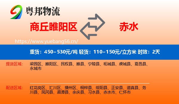 商丘睢阳区到赤水市物流专线名片
