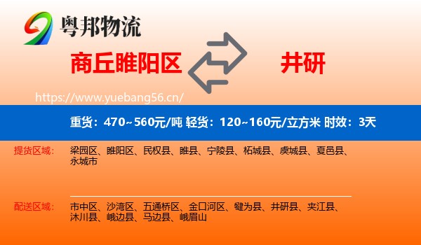 商丘睢阳区到井研县物流专线名片