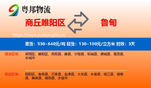 商丘睢阳区到鲁甸县物流专线名片