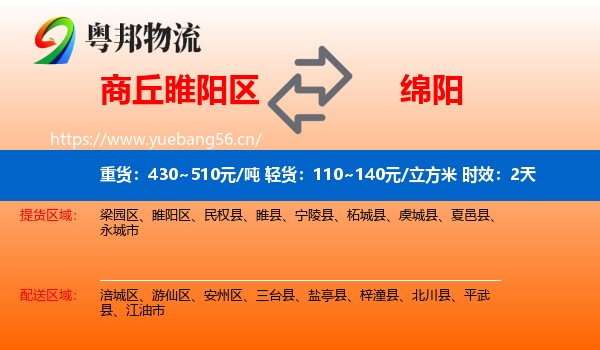 商丘睢阳区到绵阳物流专线名片