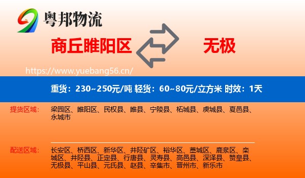 商丘睢阳区到无极县物流专线名片