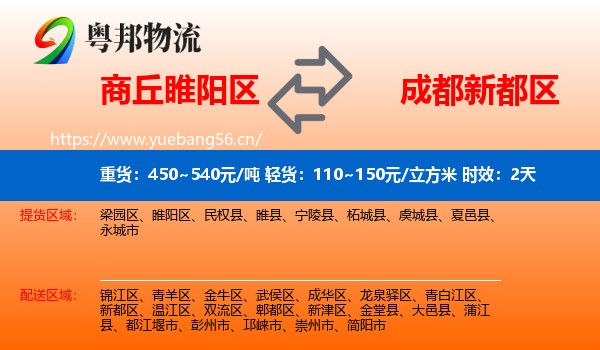 商丘睢阳区到新都区物流专线名片