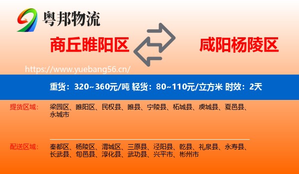 商丘睢阳区到杨陵区物流 商丘睢阳区到杨陵区物流专线名片