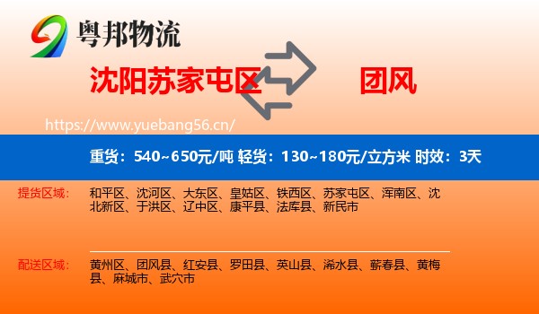 沈阳苏家屯区到团风县物流专线名片