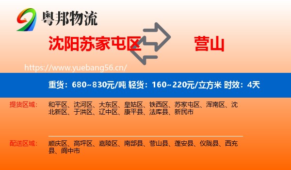 沈阳苏家屯区到营山县物流专线名片