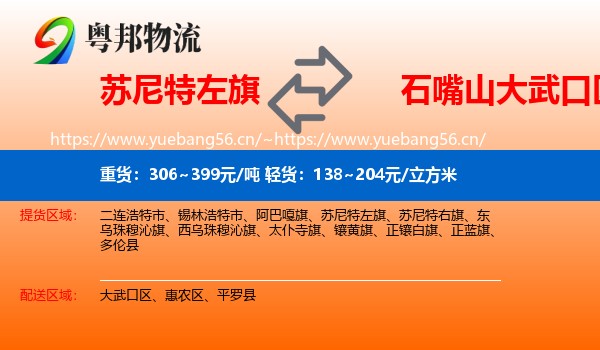 苏尼特左旗到大武口区物流
