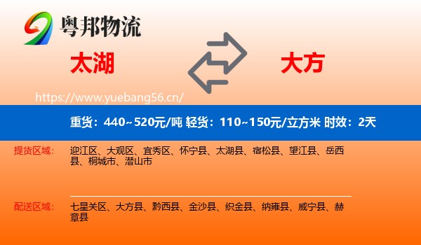 太湖到大方县物流专线名片