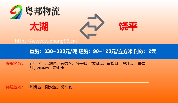 太湖到饶平县物流专线名片