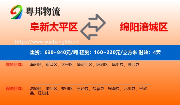 阜新太平区到涪城区物流专线名片