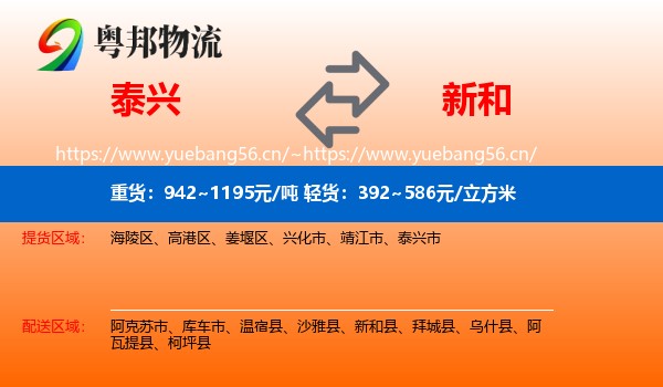 泰兴到新和县物流