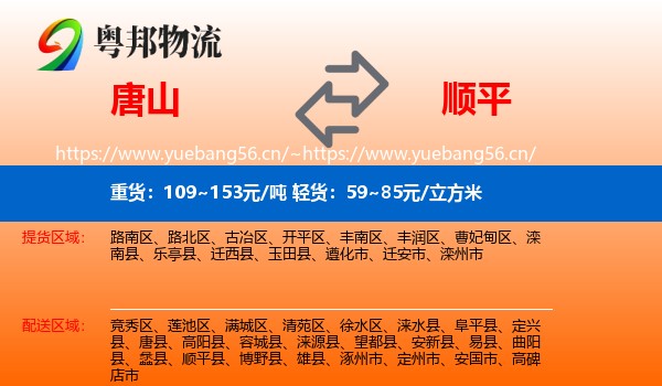 唐山到顺平县物流