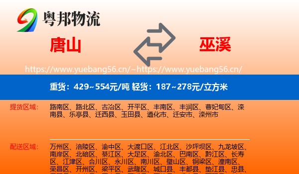 唐山到巫溪县物流