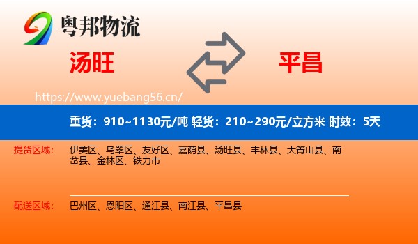 汤旺到平昌县物流专线名片