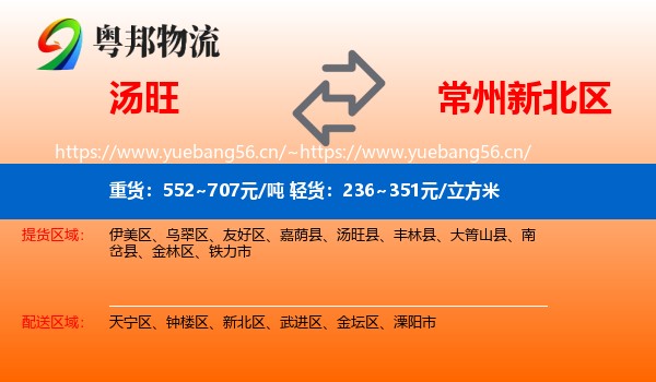 汤旺到新北区物流