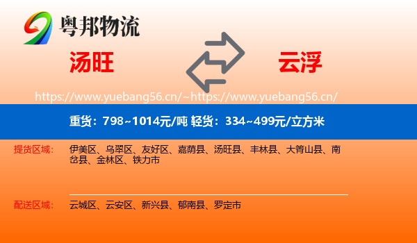 汤旺县到云浮物流专线
