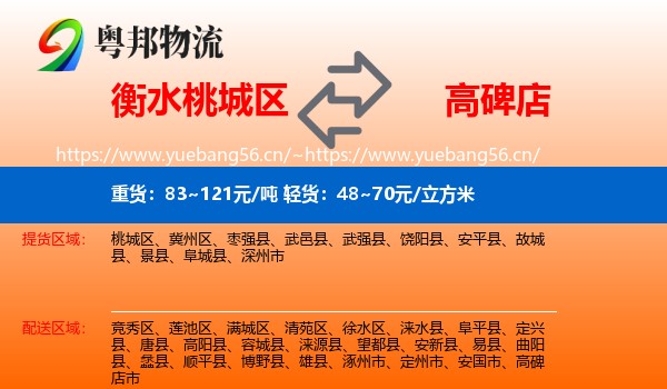 衡水桃城区到高碑店市物流