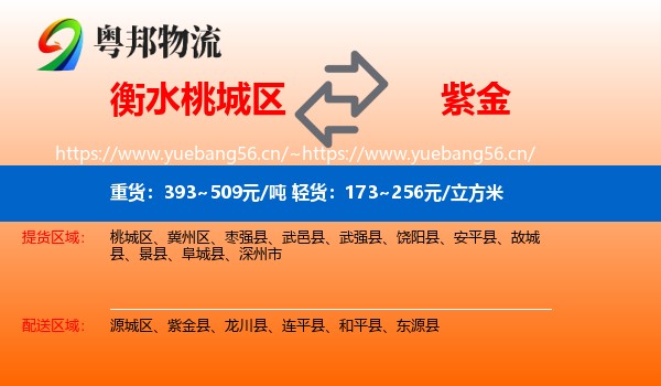 衡水桃城区到紫金县物流