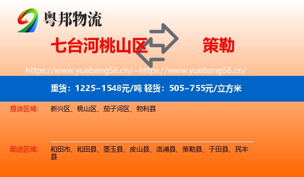 七台河桃山区到策勒县物流
