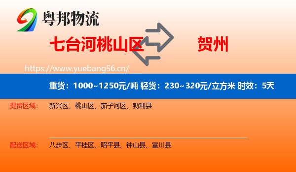七台河桃山区到贺州物流专线名片