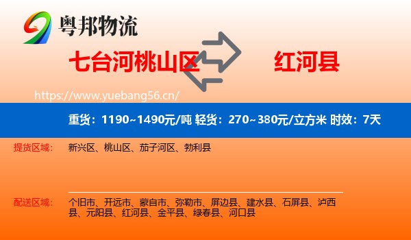 七台河桃山区到红河县物流专线名片