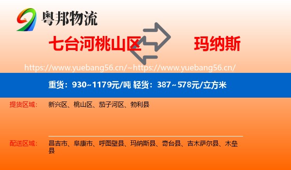 七台河桃山区到玛纳斯县物流