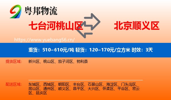 七台河桃山区到顺义区物流专线名片