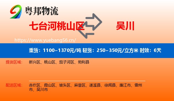 七台河桃山区到吴川市物流专线名片
