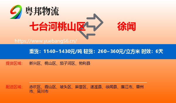 七台河桃山区到徐闻县物流专线名片