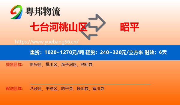七台河桃山区到昭平县物流专线名片