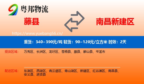 藤县到新建区物流专线名片