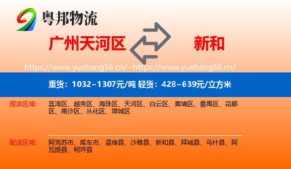 广州天河区到新和县物流