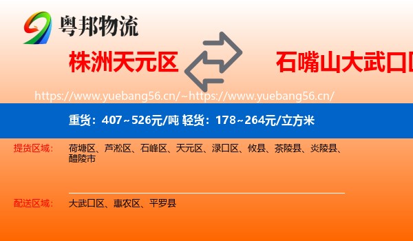 株洲天元区到大武口区物流