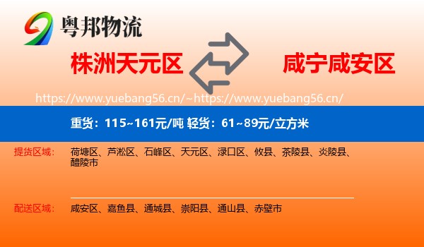 株洲天元区到咸安区物流