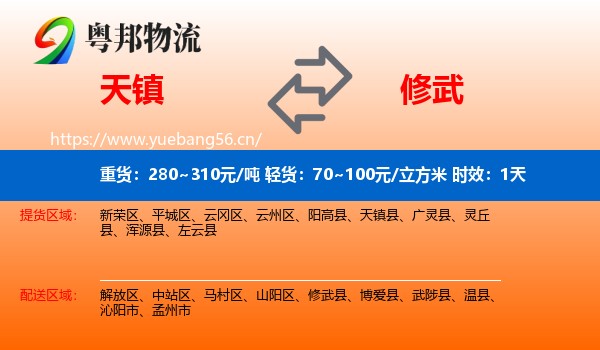 天镇到修武县物流专线名片