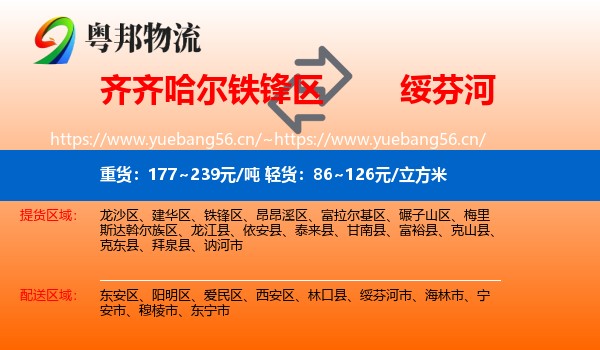 齐齐哈尔铁锋区到绥芬河市物流