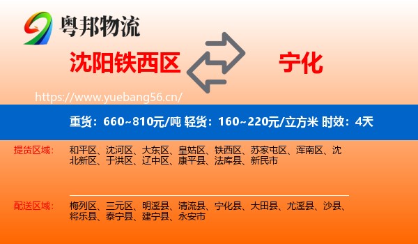 沈阳铁西区到宁化县物流专线名片
