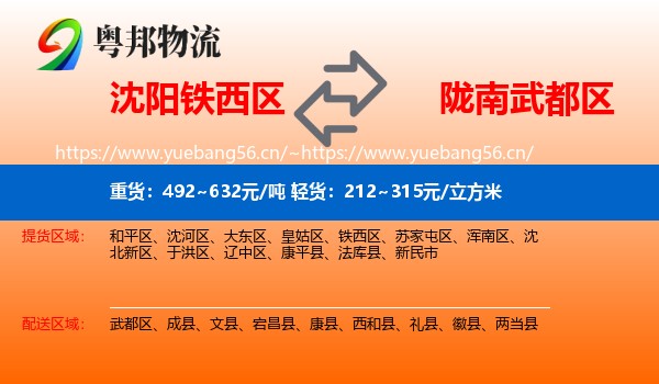 沈阳铁西区到武都区物流