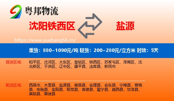 沈阳铁西区到盐源县物流专线名片