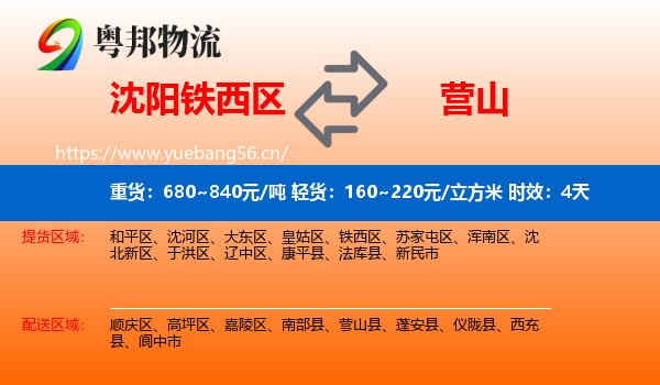 沈阳铁西区到营山县物流专线名片