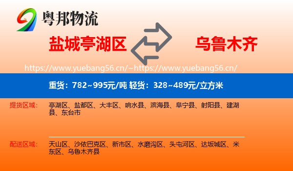 盐城亭湖区到乌鲁木齐物流